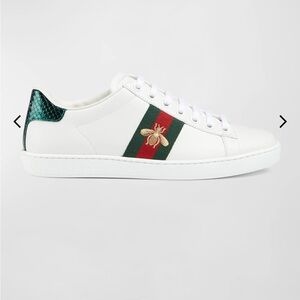 Gucci White Sneakers with Green Accents